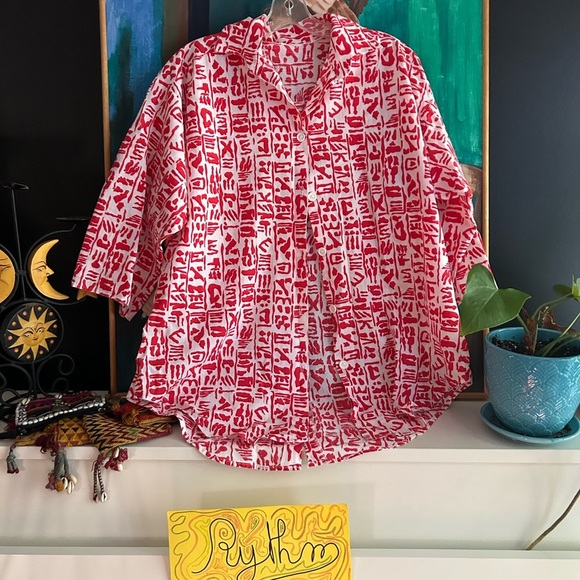 Vibrant Red and White Women's Blouse L - Picture 2 of 16